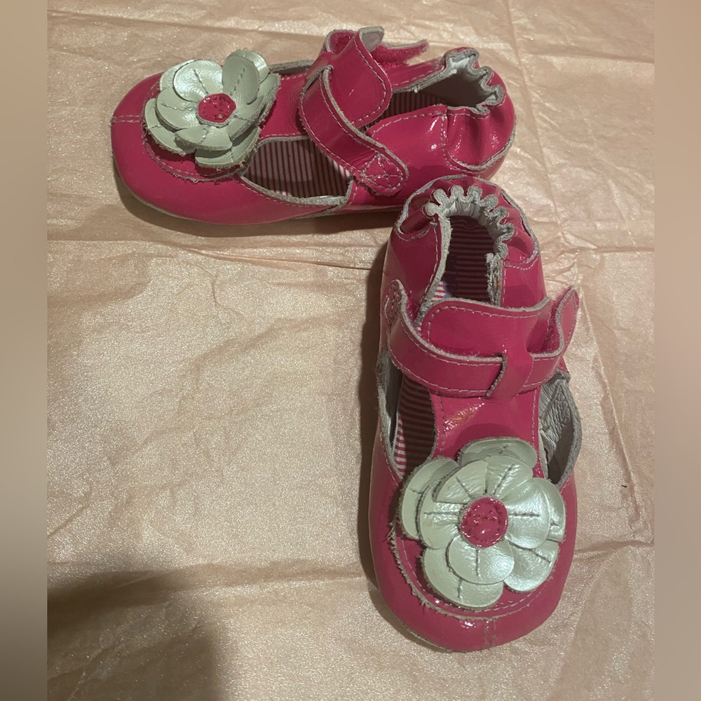Robeez Pink and Silver Baby Shoes with Floral Accent